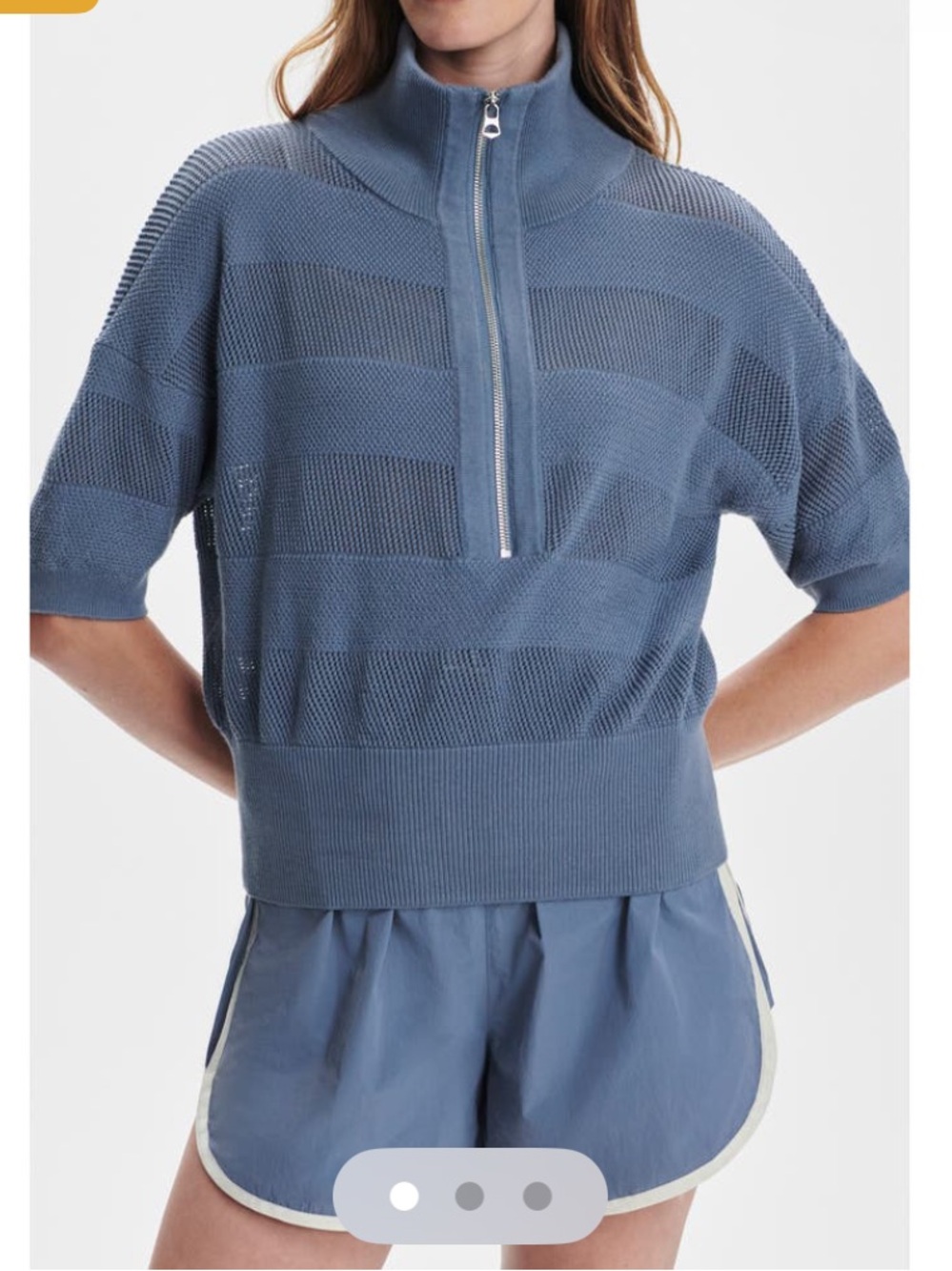 Varley Mesh Kambria Half-Zip Top in Stone Blue, size XS